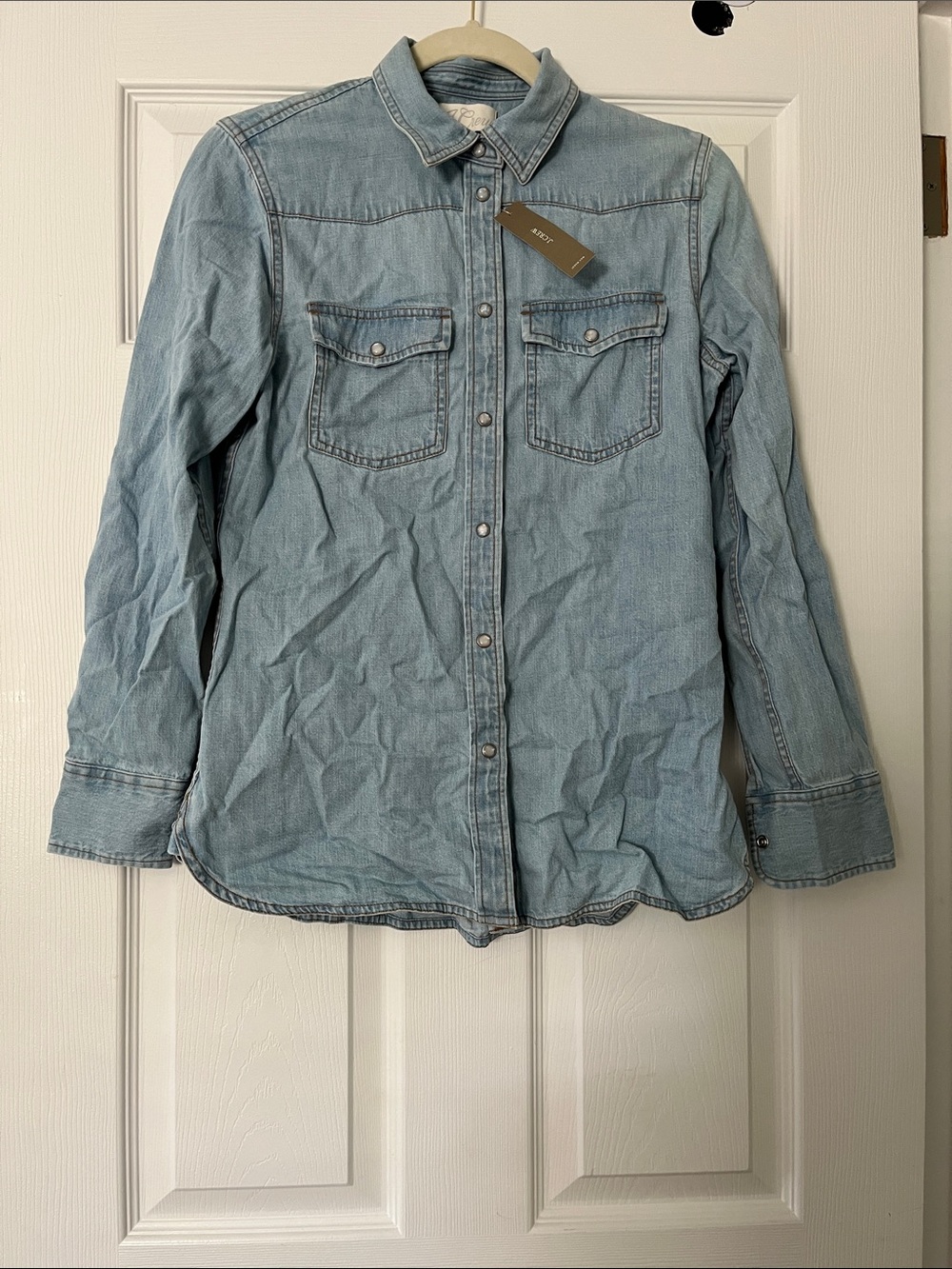 J. Crew Light Blue Denim Shacket with Snap Front